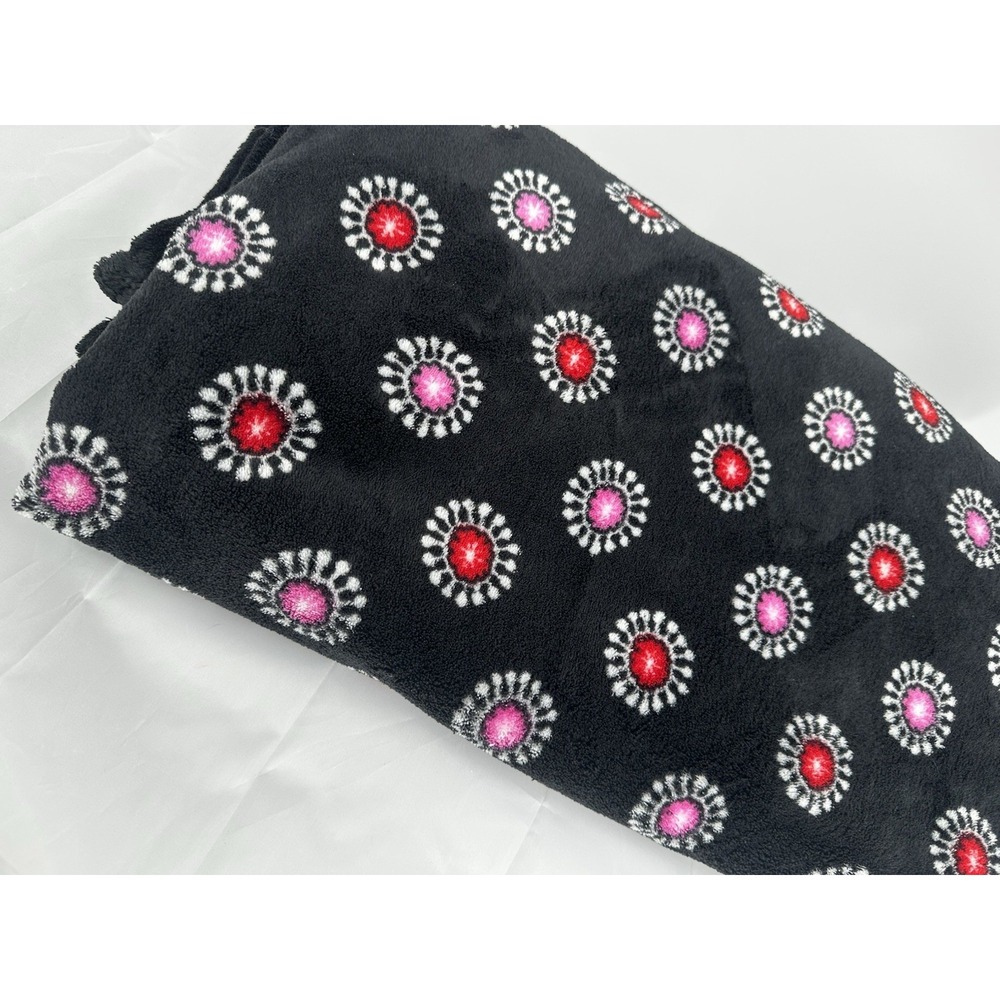 Vera Bradley Throw Blanket Parisian Pom Poms Black Background 80"x50" Clean‎